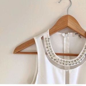 White Jeweled Neckline Dress